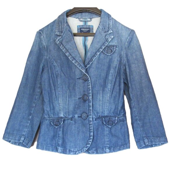 American Eagle Outfitters Women Blazer/Jacket Blue Jean/Denim Buttons Stretch - Picture 1 of 16